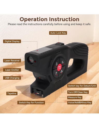 Cinta Métrica Digital LUNYEE 16ft y Láser 120m Recargable