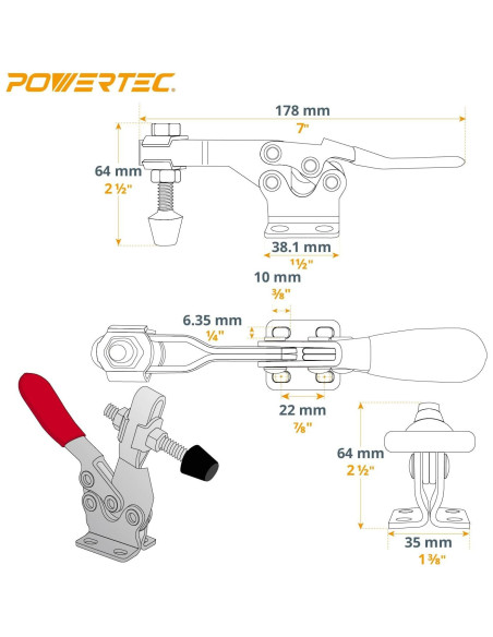 Abrazadera de Palanca POWERTEC 4PK 500 lbs 225D Antideslizante