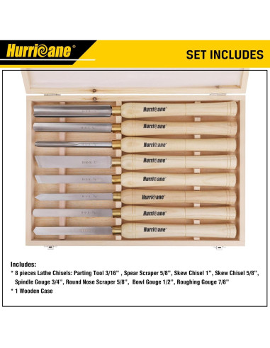 Juego de 8 Cinceles de Torno HURRICANE - Herramientas de Madera