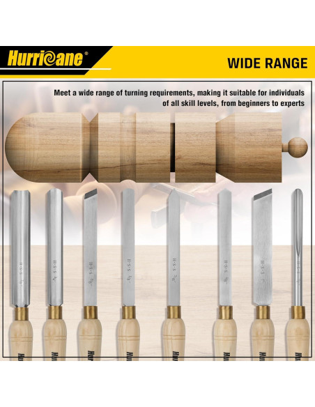 Juego de 8 Cinceles de Torno HURRICANE - Herramientas de Madera