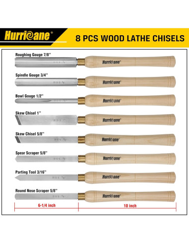 Juego de 8 Cinceles de Torno HURRICANE - Herramientas de Madera