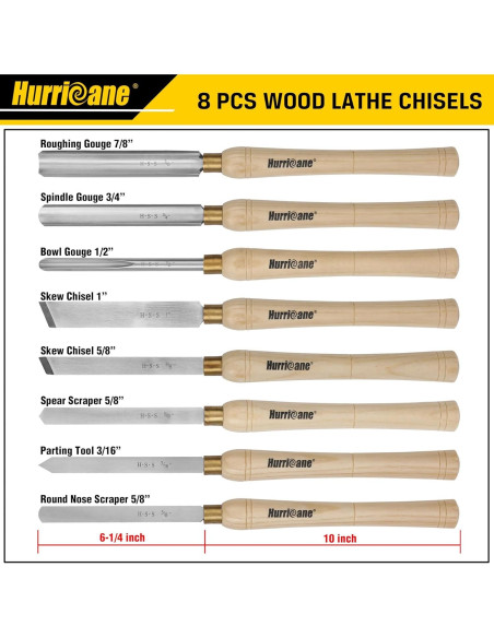 Juego de 8 Cinceles de Torno HURRICANE - Herramientas de Madera