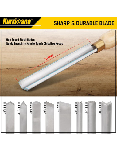 Juego de 8 Cinceles de Torno HURRICANE - Herramientas de Madera