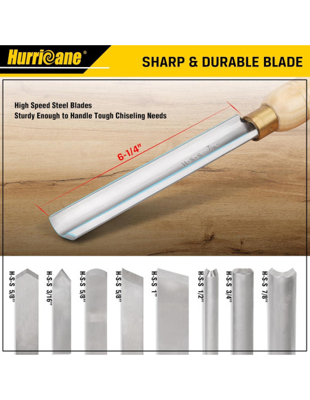 Juego de 8 Cinceles de Torno HURRICANE - Herramientas de Madera