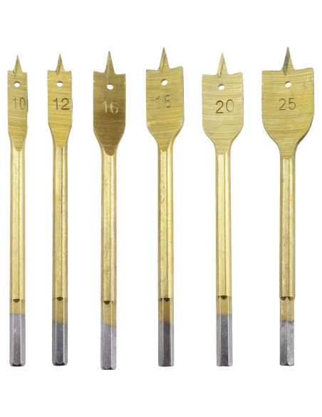 Juego de 6 Brocas Planas TAODAN Acero al Carbono 0,95-2,54 cm