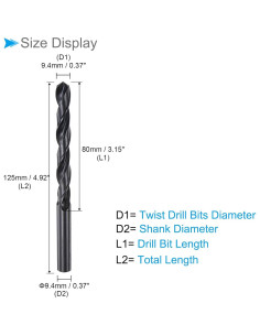 Broca Espiral Acero Rápido 9.4mm CoCud Longitud 125mm 2