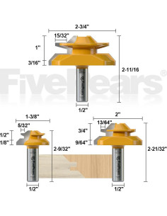FivePears Router Bit 45 Cierre Miter 1/2" Vástago 3 Piezas 2