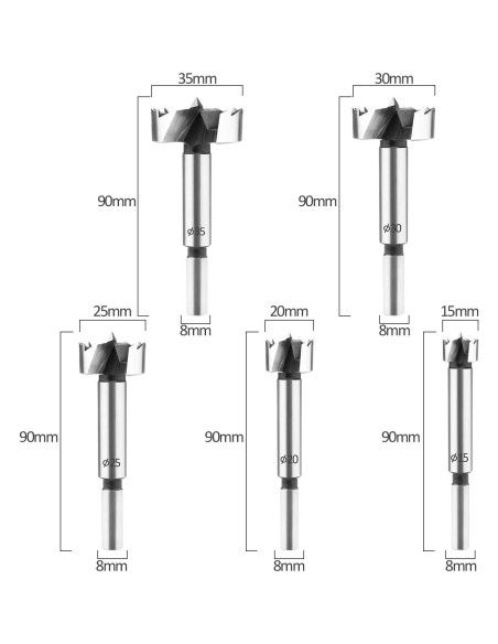 Juego de Brocas Forstner 5Pcs HPHOPE 15/20/25/30/35mm