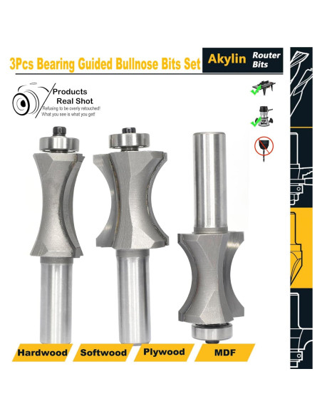 Juego de 3 Fresas de Bisel Convexo Ovalado Akylin 1,27cm