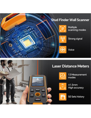 Detector de Pared SHGMEET NF-513S y Medidor Láser 40m