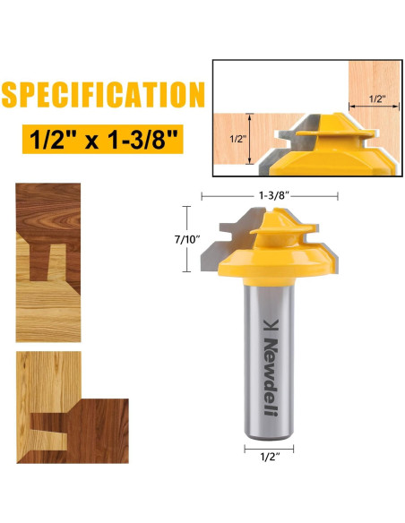 Fresa Miter Lock 45 Newdeli 1/2" Eje Herramienta Carpintería