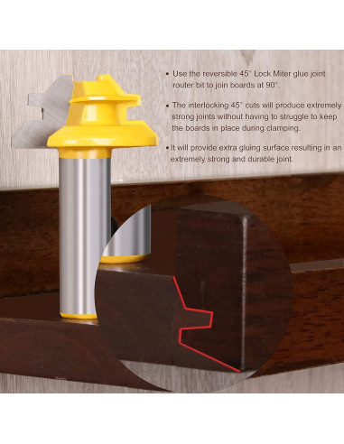 Fresa Miter Lock 45 Newdeli 1/2" Eje Herramienta Carpintería