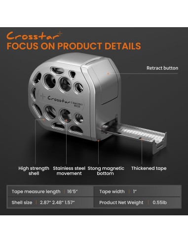 Cinta Métrica Crosstar 4.88m Doble Cara Magnética