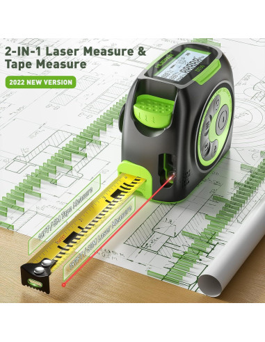 Cinta Métrica Láser Huepar DT30 60m y 5m Pantalla LCD