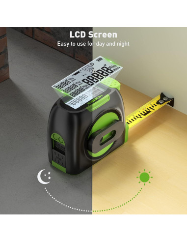 Cinta Métrica Láser Huepar DT30 60m y 5m Pantalla LCD