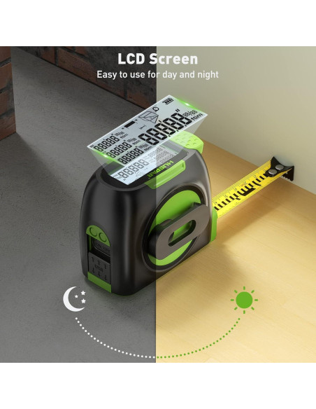 Cinta Métrica Láser Huepar DT30 60m y 5m Pantalla LCD