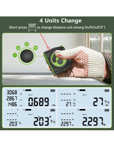 Cinta Métrica Láser Huepar DT30 60m y 5m Pantalla LCD