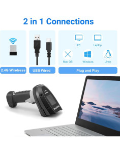 Escáner de Códigos de Barras Onewscan 1D Inalámbrico USB 2