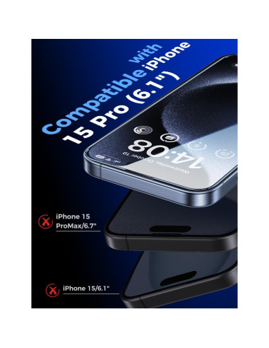 Protector de Pantalla Vidrio Templado MAGIC JOHN para iPhone 15 Pro 6.1"