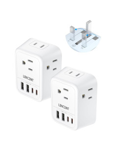 Adaptador de Enchufe LENCENT 2 Pack Tipo G Reino Unido 4 Salidas USB