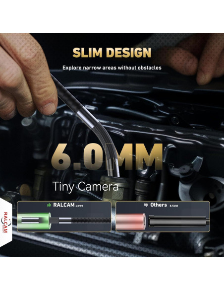 Cámara Borescopio Articulada Ralcam 6mm 360 con Luz LED