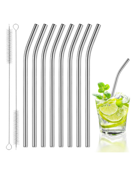 Juego de 8 Pajitas Cortas de Metal Trinkrittey 12.5cm Reutilizables