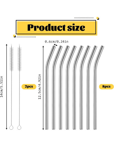 Juego de 8 Pajitas Cortas de Metal Trinkrittey 12.5cm Reutilizables