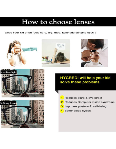 Gafas HYCREDI para Niños, Bloqueo Luz Azul, Anti Fatiga