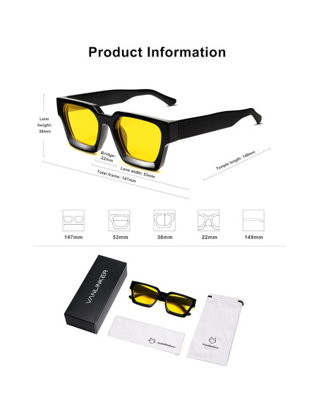 Gafas de Sol Vanlinker UV400 Cuadradas Gruesas Unisex