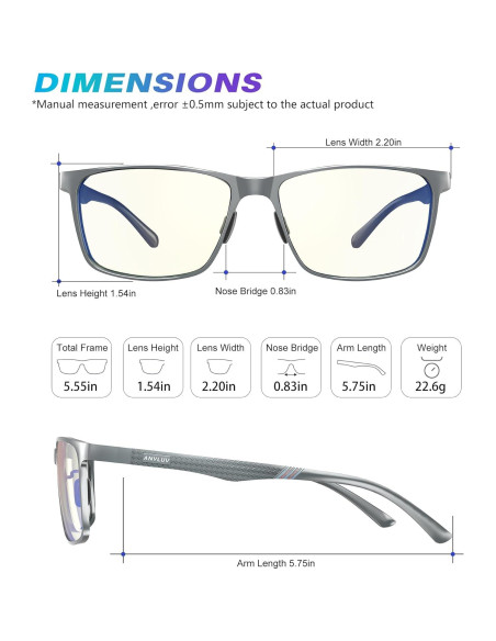 Gafas de Luz Azul ANYLUV A4556-N Metal Al-Mg para PC