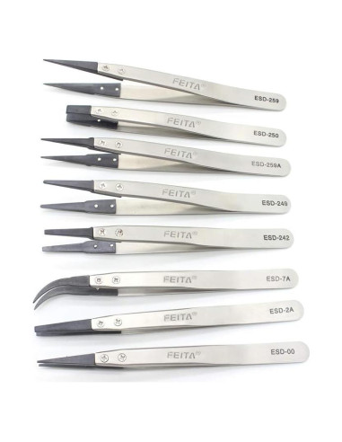 Juego de Pinzas de Precisión FEITA ESD 8 Piezas Acero Inoxidable