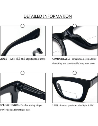 Gafas de lectura grandes para mujeres - Filtro luz azul - 4 pares