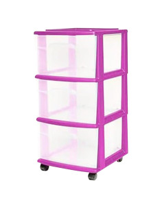 Carro Organizador HOMZ 3 Cajones Plástico Transparente Púrpura