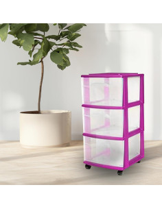 Carro Organizador HOMZ 3 Cajones Plástico Transparente Púrpura 2