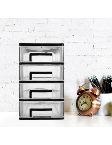 Contenedor de Almacenamiento STOBOK 4 Cajones Plástico Negro