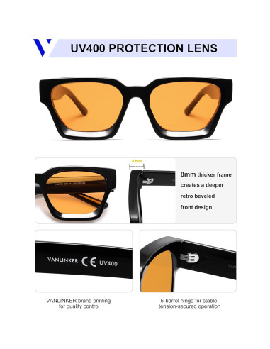 Gafas de sol retro unisex VANLINKER UV400 marco grueso VL9731
