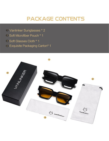 Gafas de sol retro unisex VANLINKER UV400 marco grueso VL9731