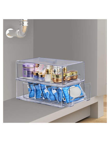 Cajones de Almacenamiento Apilables Sorbus 2 Medianos Transparentes