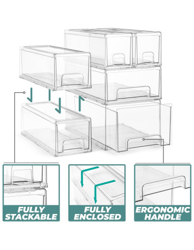Cajones de Almacenamiento Apilables Sorbus 2 Medianos Transparentes