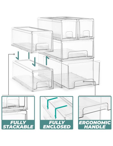 Cajones de Almacenamiento Apilables Sorbus 2 Medianos Transparentes