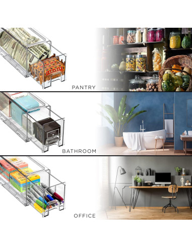 Cajones de Almacenamiento Apilables Sorbus 2 Medianos Transparentes