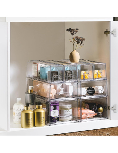 Cajones de Almacenamiento Apilables Sorbus 2 Medianos Transparentes