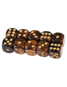 10 Dados Poliedricos D6 Acrílicos 16mm Negro Dorado