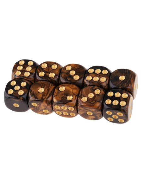 10 Dados Poliedricos D6 Acrílicos 16mm Negro Dorado