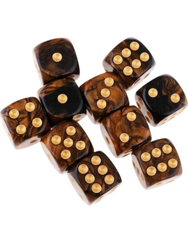 10 Dados Poliedricos D6 Acrílicos 16mm Negro Dorado