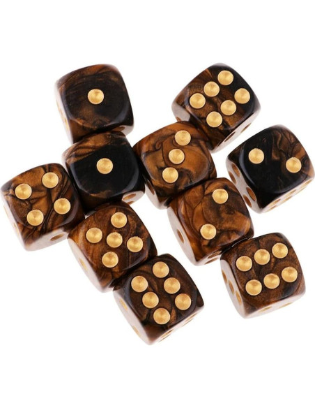 10 Dados Poliedricos D6 Acrílicos 16mm Negro Dorado