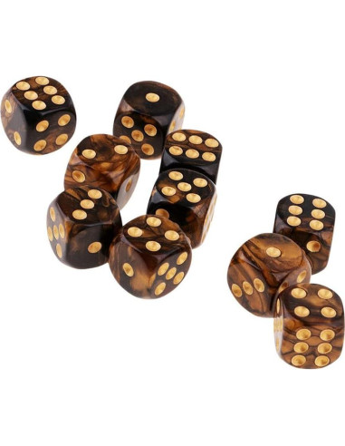 10 Dados Poliedricos D6 Acrílicos 16mm Negro Dorado