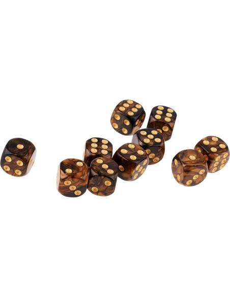 10 Dados Poliedricos D6 Acrílicos 16mm Negro Dorado