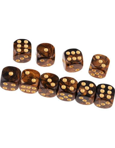 10 Dados Poliedricos D6 Acrílicos 16mm Negro Dorado