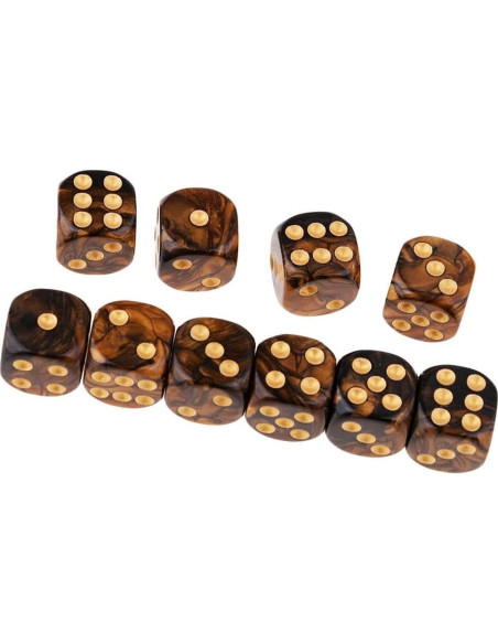 10 Dados Poliedricos D6 Acrílicos 16mm Negro Dorado